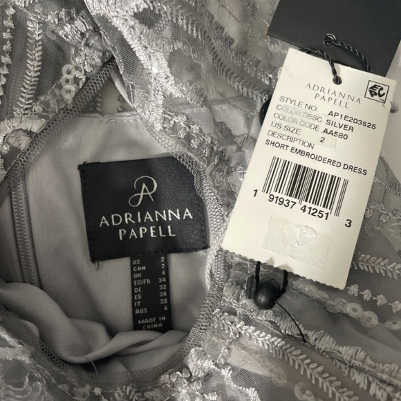 NWT Adrianna Papell [ 2 ]‎ Embroidered Sequin Sheath Dress in Silver - Picture 5 of 12